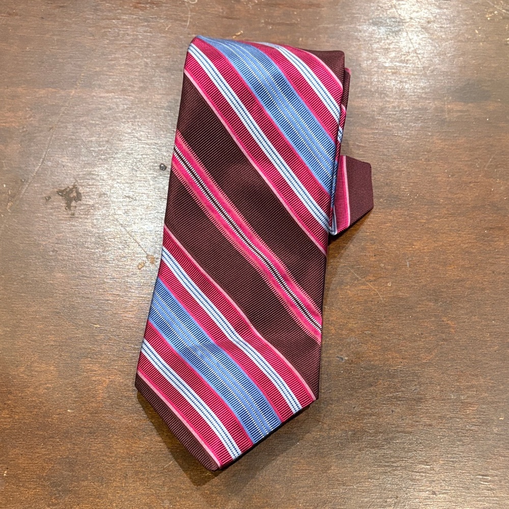 Joseph Abboud Burgundy and Blue Striped Tie